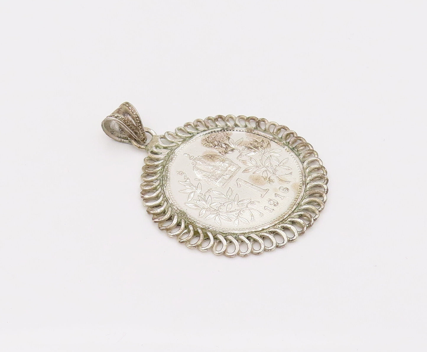925 Sterling Silver  Vintage 2 Sided Austria King Fanz Joseph Pendant  PT22184