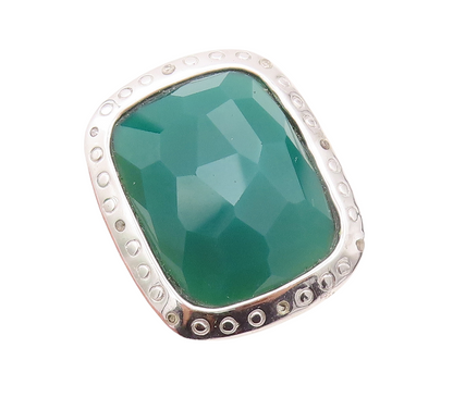 925 Sterling Silver Vintage Ring Rectangle Green Onyx & CZ Frame Sz 7.5  RG30918