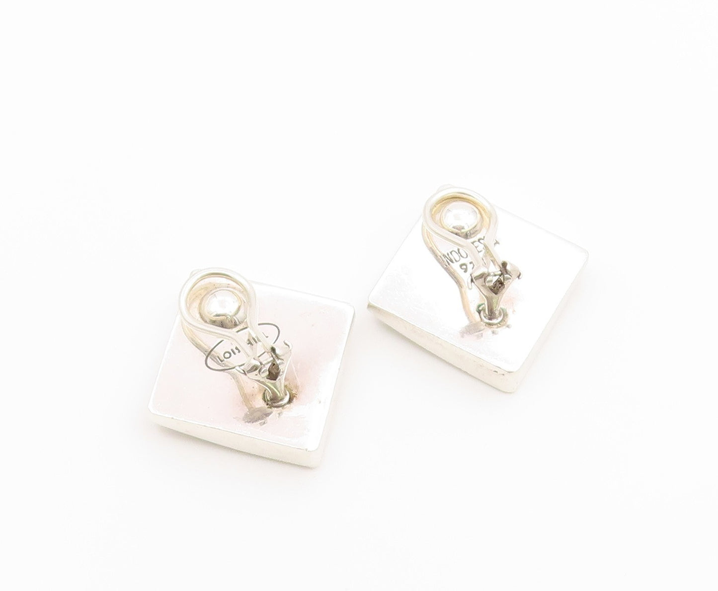 925 Sterling Silver Vintage Earrings LOIS HILL Scrollwork Square Clip On EG14479