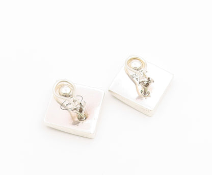 925 Sterling Silver Vintage Earrings LOIS HILL Scrollwork Square Clip On EG14479