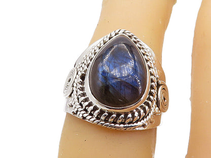 925 Sterling Silver  Cabochon Labradorite Tear Drop Cocktail Ring Sz 6  RG8074