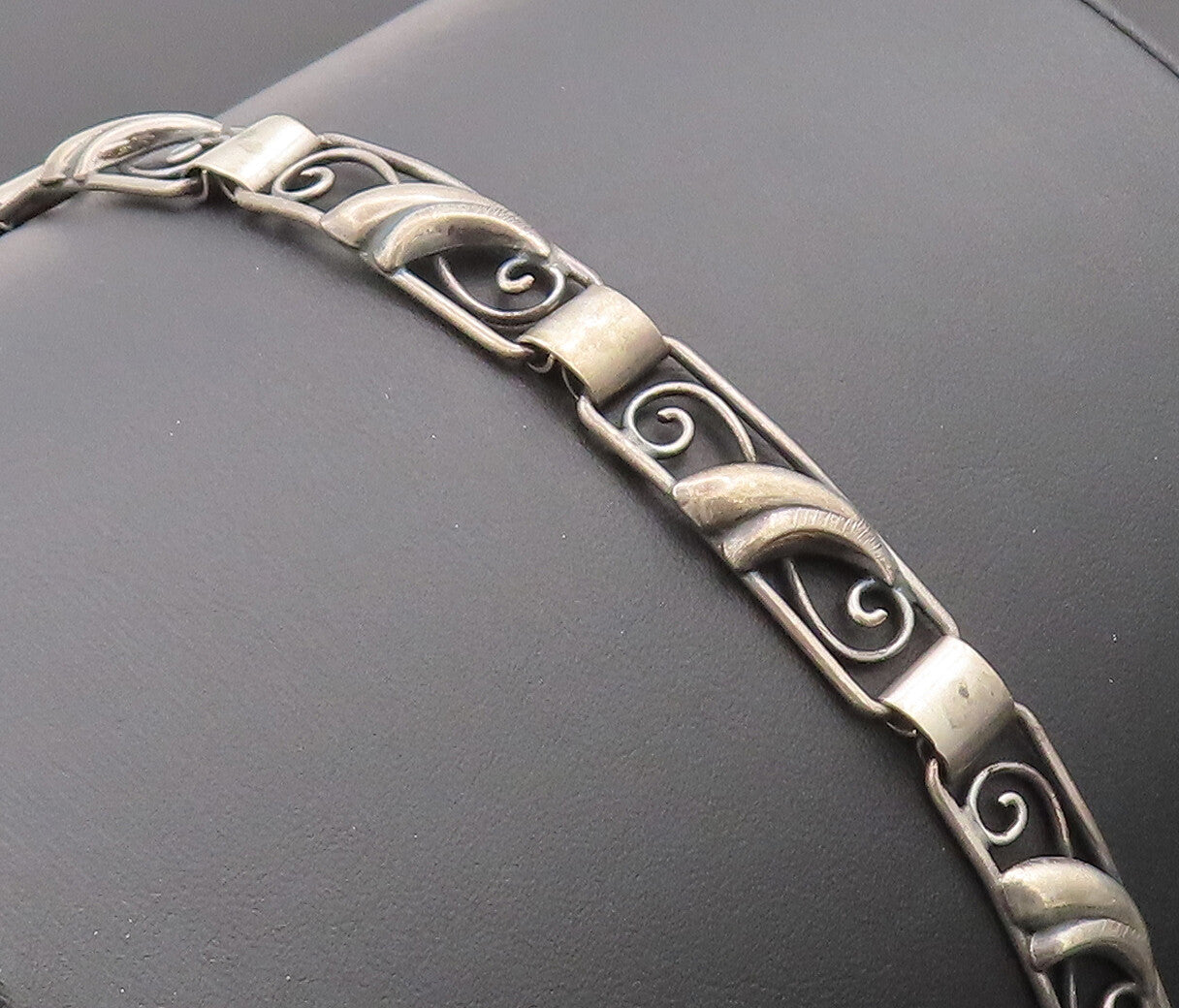 925 Sterling Silver Vintage Bracelet DENMARK Solid Swirly Carved Framed  BT10292