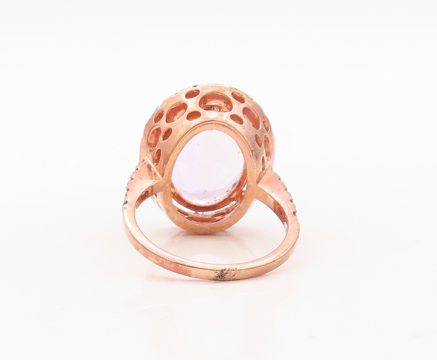 925 Sterling Silver Vintage Ring Rose Gold Plated CZ Smoky Quartz Sz 7.5 RG30340