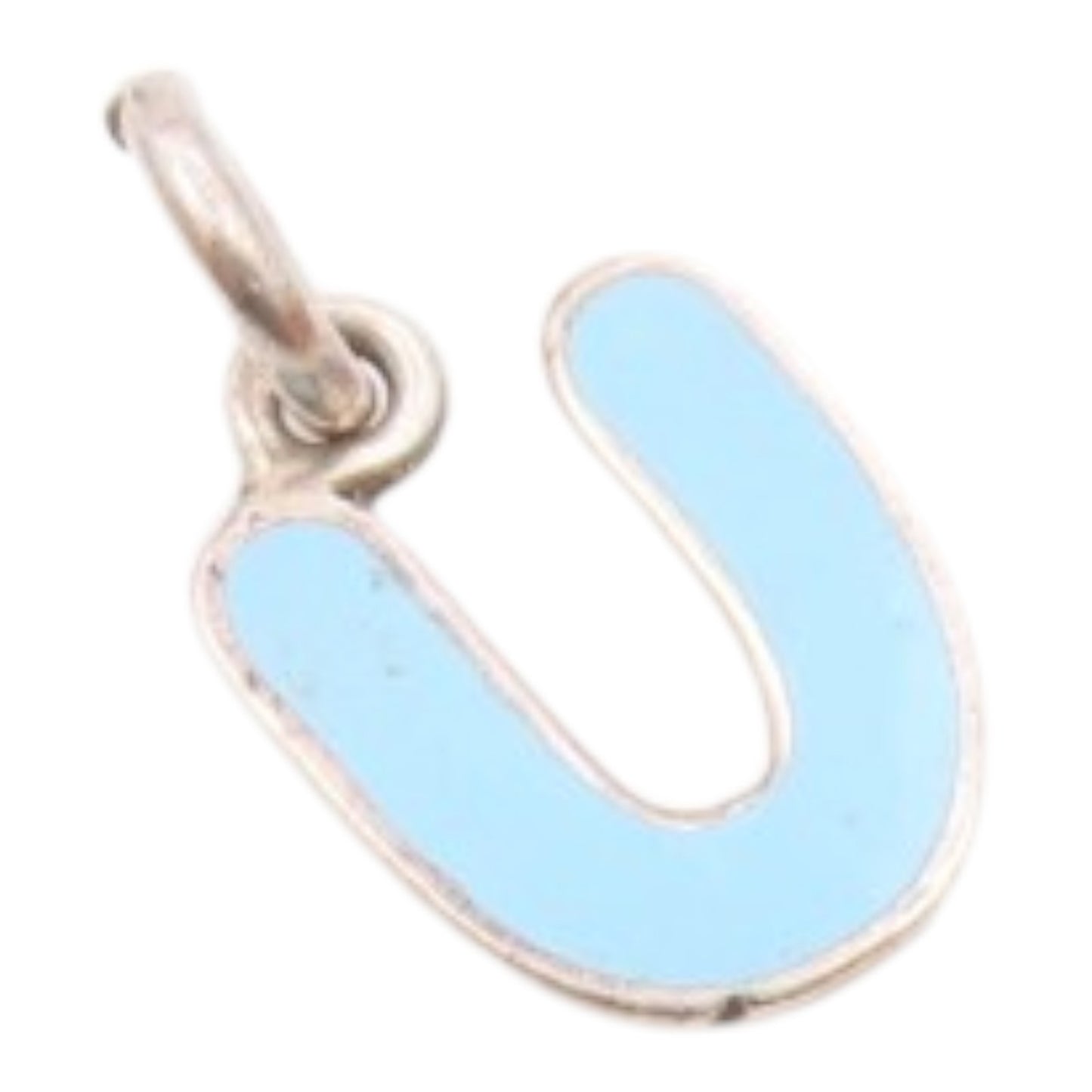 925 Sterling Silver  Vintage Inlaid Turquoise U Initial Drop Pendant  PT18981