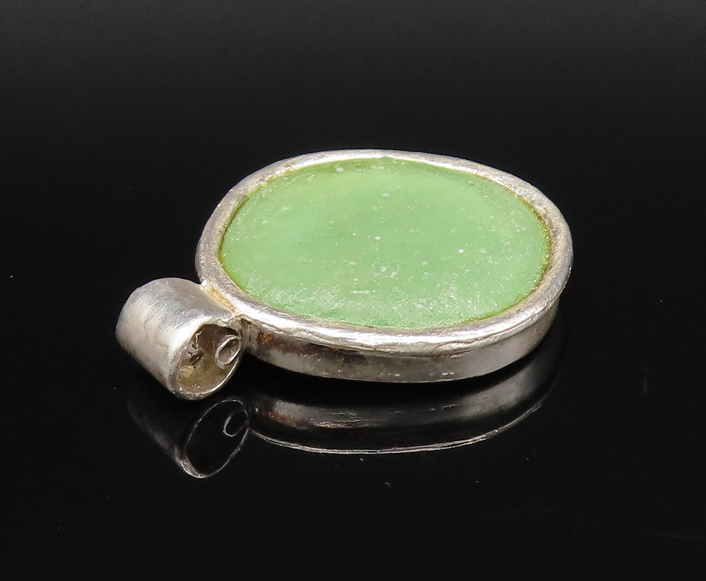 REVITAL ISRAEL 925 Silver  Vintage Green Roman Glass Drop Pendant  PT21827
