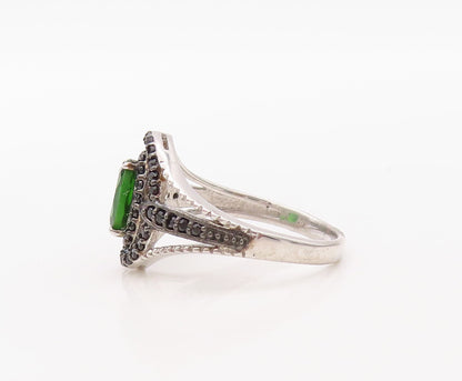 925 Sterling Silver Vintage Ring Oval Cut Green CZ Halo Spinel  Sz 7  RG30855