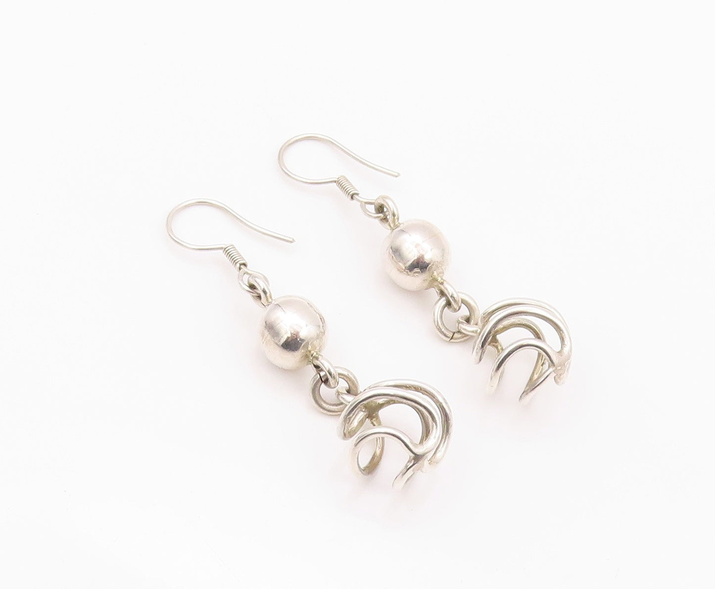 925 Sterling Silver Vintage Earrings Modernist Designer Drop Dangling  EG13505