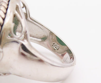925 Sterling Silver Vintage Ring Twisted Rope Oval Green Onyx & CZ Sz 7  RG30304