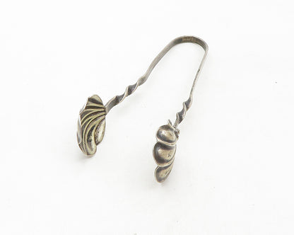 925 Sterling Silver  Vintage Antique Oxidized Scalloped Petite Tongs  TR1678