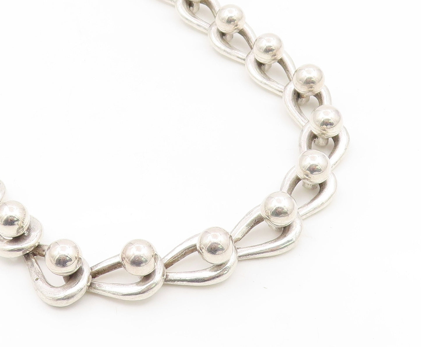 925 Sterling Silver Vintage Necklace Interlocking Bead Loop Link Heavy  NE4841