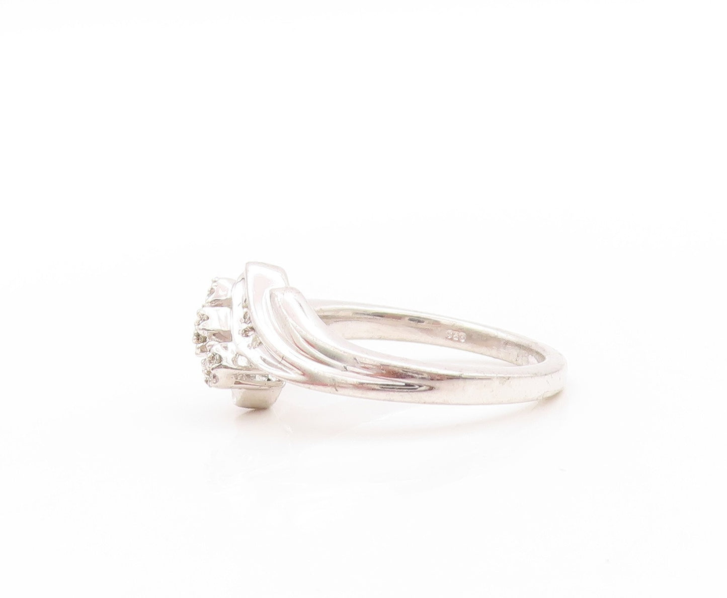 925 Sterling Silver Vintage Ring Modernist Genuine Round Diamonds Sz 7 RG32889