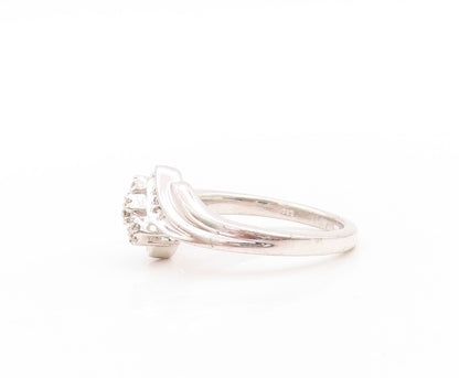 925 Sterling Silver Vintage Ring Modernist Genuine Round Diamonds Sz 7 RG32889