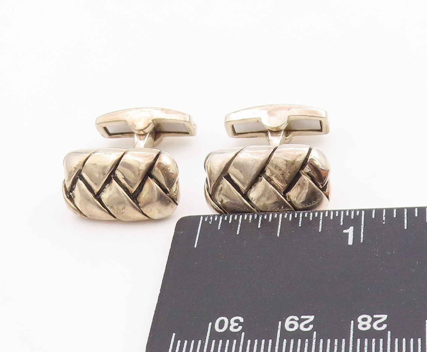 925 Sterling Silver Vintage Cuff Links SCOTT KAY Solid Domed Basket Weave TR4051