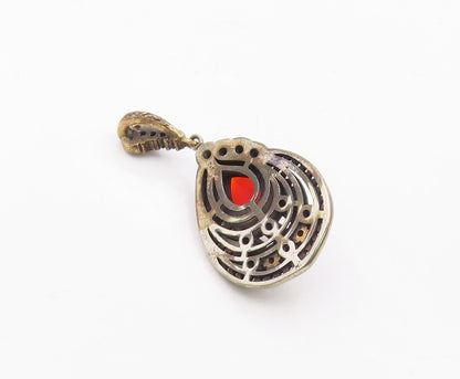 925 Sterling Silver  Vintage Red Topaz Cubic Zirconia & Ruby Pendant  PT6287