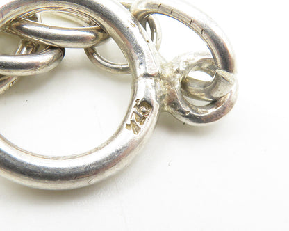 925 Sterling Silver  Vintage Shiny Hammered Oval Link Chain Necklace  NE2940