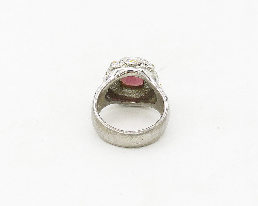 925 Sterling Silver & 14K GOLD  Inlaid Topaz Two Tone Band Ring Sz 7  RG17481