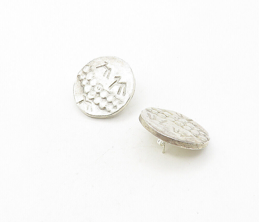 925 Sterling Silver  Vintage Modernist Etched Animal Drop Earrings  EG3813