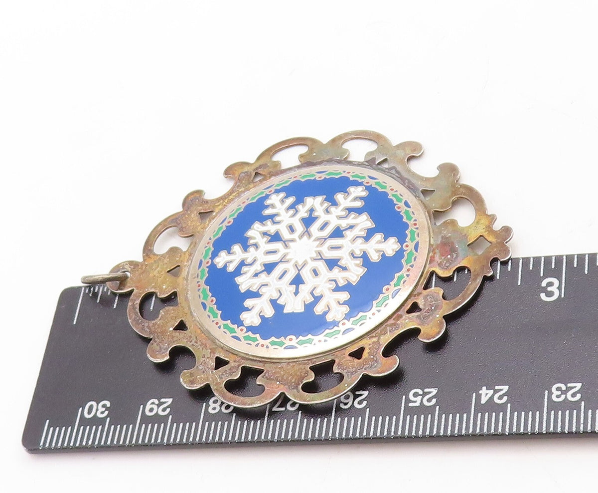 925 Sterling Silver Vintage Pendant LUNT Enameled Cutout Snow Flake  PT23694