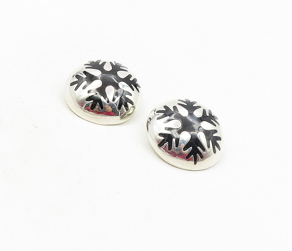 MEXICO 925 Silver  Vintage Black Onyx Snowflake Non Pierce Earrings  EG4793