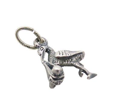 925 Sterling Silver  Vintage Petite Oxidized Stork & Baby Drop Pendant  PT6244