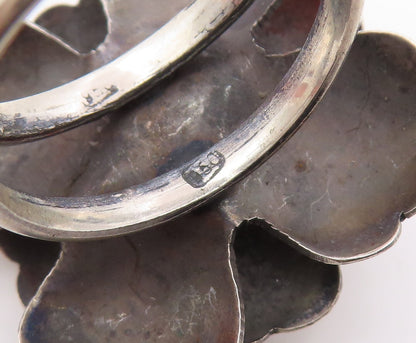 925 Sterling Silver Vintage Ring Modernist Carved Floral Rose  Sz 8.5  RG35110