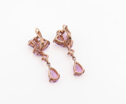 925 Sterling Silver Vintage Earrings Gold Plated Real Amethyst Cluster  EG13836