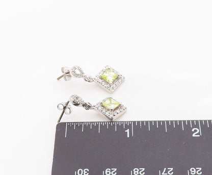 925 Sterling Silver Vintage Earrings Peridot & Halo CZ Geometric Drop  EG14366