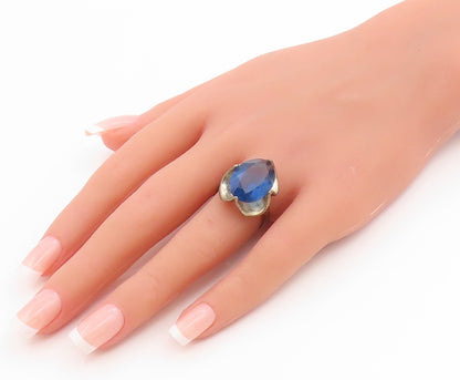 925 Sterling Silver Vintage Ring Modernist Faceted Sapphire Band  Sz 8  RG35976