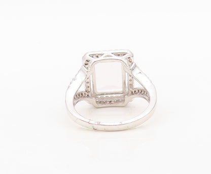 925 Sterling Silver Vintage Ring Rectangle Cut Pink Gemstone & CZ  Sz 7 RG30518