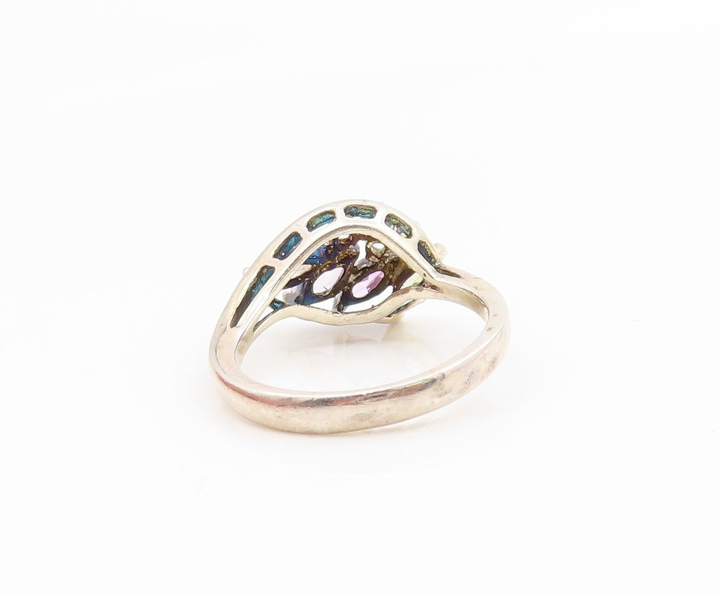 925 Sterling Silver Vintage Ring Marquise Cut Gemstone & CZ Band  Sz 6  RG35128