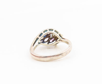 925 Sterling Silver Vintage Ring Marquise Cut Gemstone & CZ Band  Sz 6  RG35128