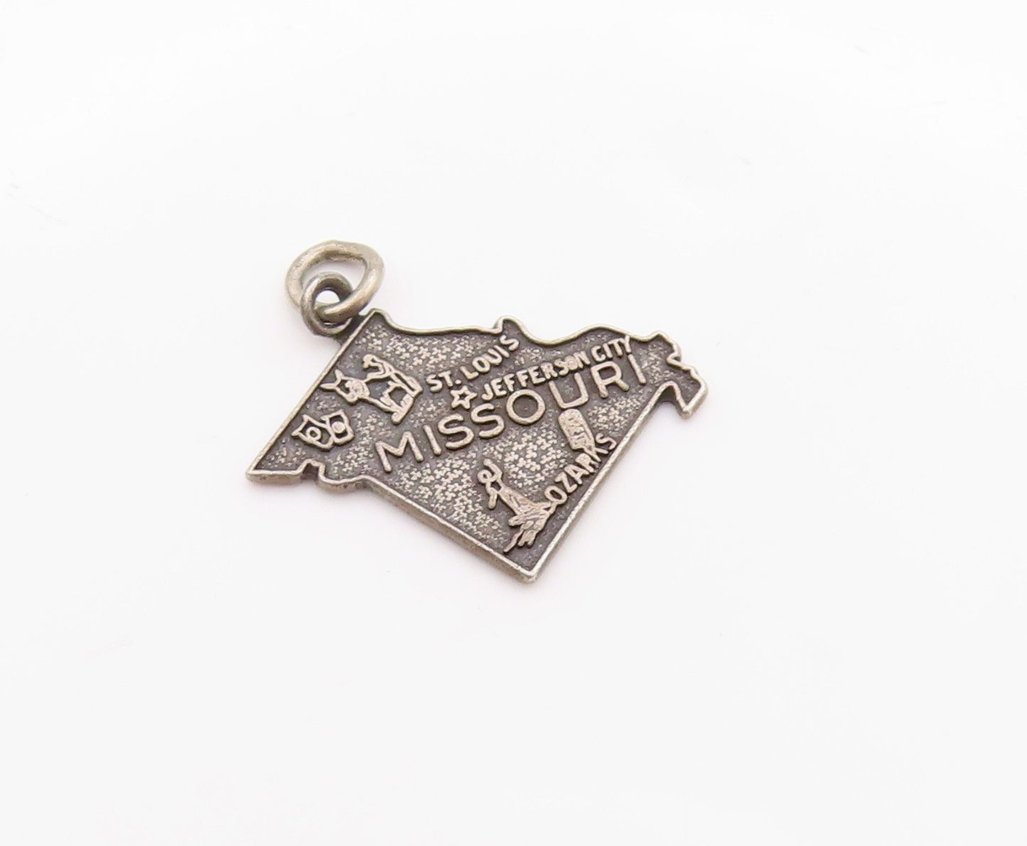 925 Sterling Silver Vintage Pendant Antique Dark Tone Missouri Map Charm PT24632