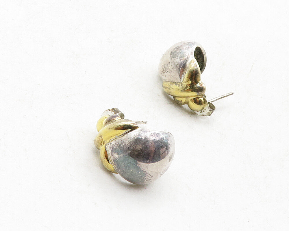 925 Sterling Silver  Vintage Two Tone Curved Smooth Drop Earrings  EG6545