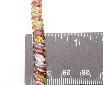 925 Sterling Silver Vintage Bracelet Gold Plated Marquise Rainbow Gems  BT10246