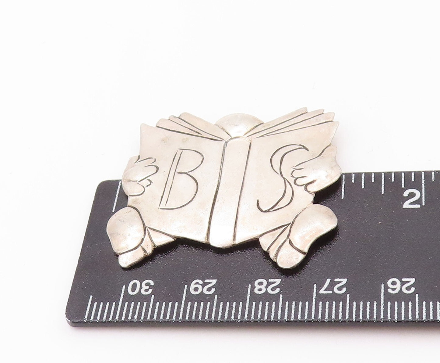 925 Sterling Silver Vintage Brooch Pin Reading B S Initials Etched Book  BP11185