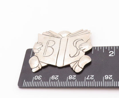 925 Sterling Silver Vintage Brooch Pin Reading B S Initials Etched Book  BP11185