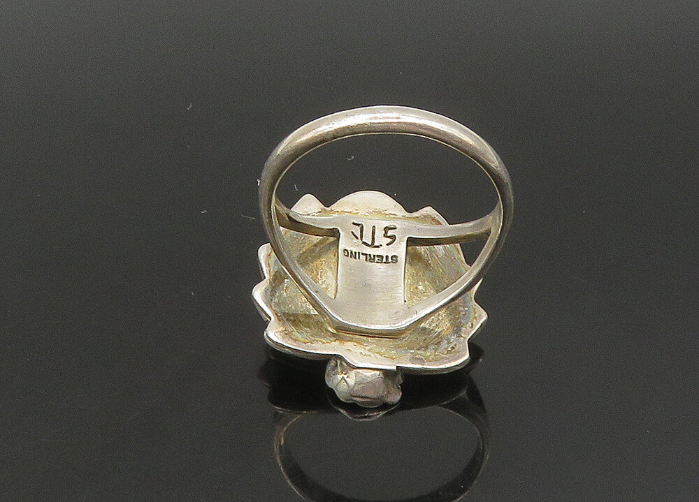 NAVAJO 925 Silver  Vintage Lapis Lazuli Floral Leaf Band Ring Sz 9  RG23660