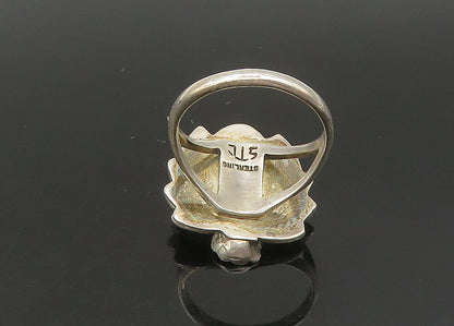NAVAJO 925 Silver  Vintage Lapis Lazuli Floral Leaf Band Ring Sz 9  RG23660