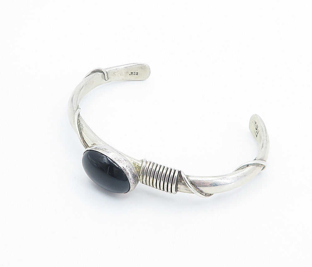 ROSE SWEET NAVAJO 925 Silver  Vintage Black Onyx Wrapped Cuff Bracelet  BT3348