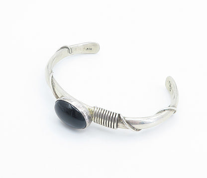 ROSE SWEET NAVAJO 925 Silver  Vintage Black Onyx Wrapped Cuff Bracelet  BT3348