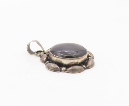MEXICO 925 Sterling Silver  Vintage Cabochon Cut Black Onyx Pendant  PT13424