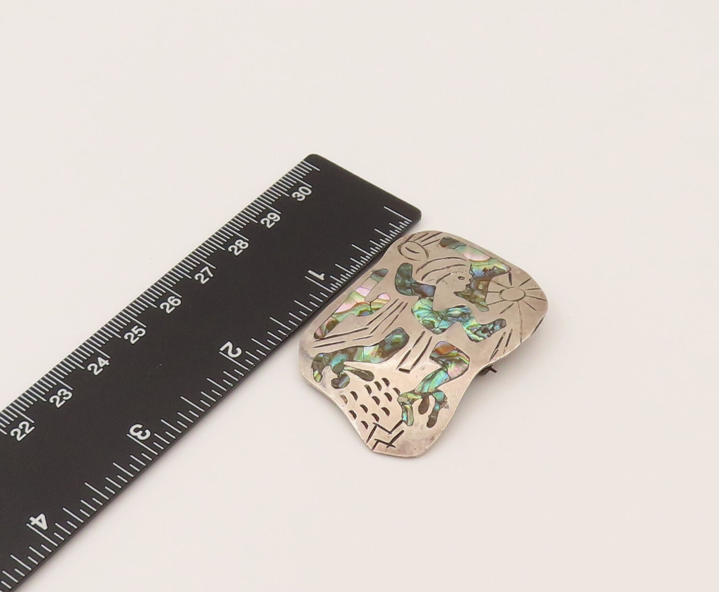 TAXCO 925 Sterling Silver Vintage Etched Background & Abalone Brooch Pin BP10225