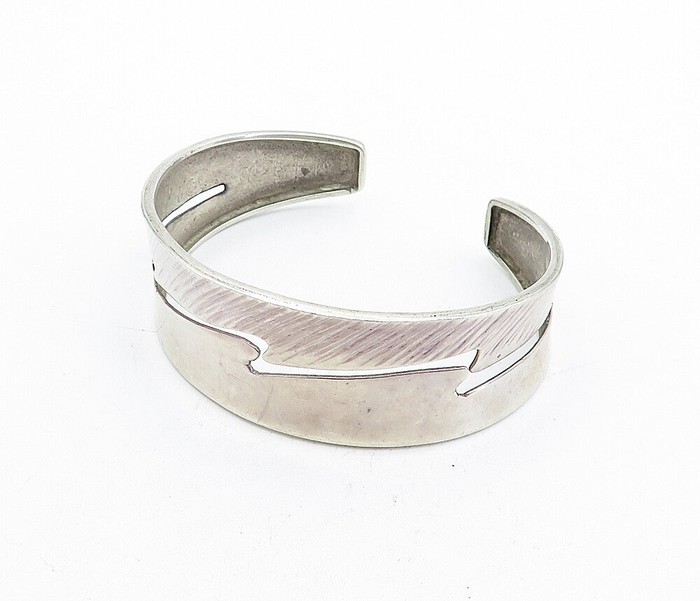 925 Sterling Silver  Vintage Lightening Bolt Cutout Shiny Cuff Bracelet BT1578