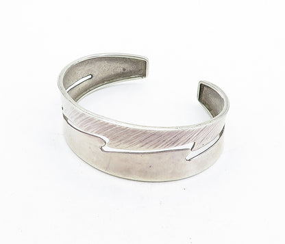 925 Sterling Silver  Vintage Lightening Bolt Cutout Shiny Cuff Bracelet BT1578