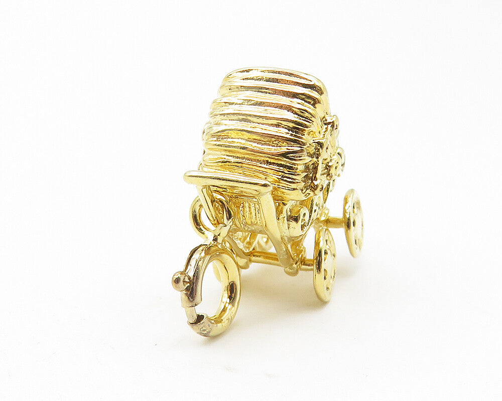 925 Sterling Silver  Vintage Shiny Gold Plated Baby Carriage Pendant  PT9387