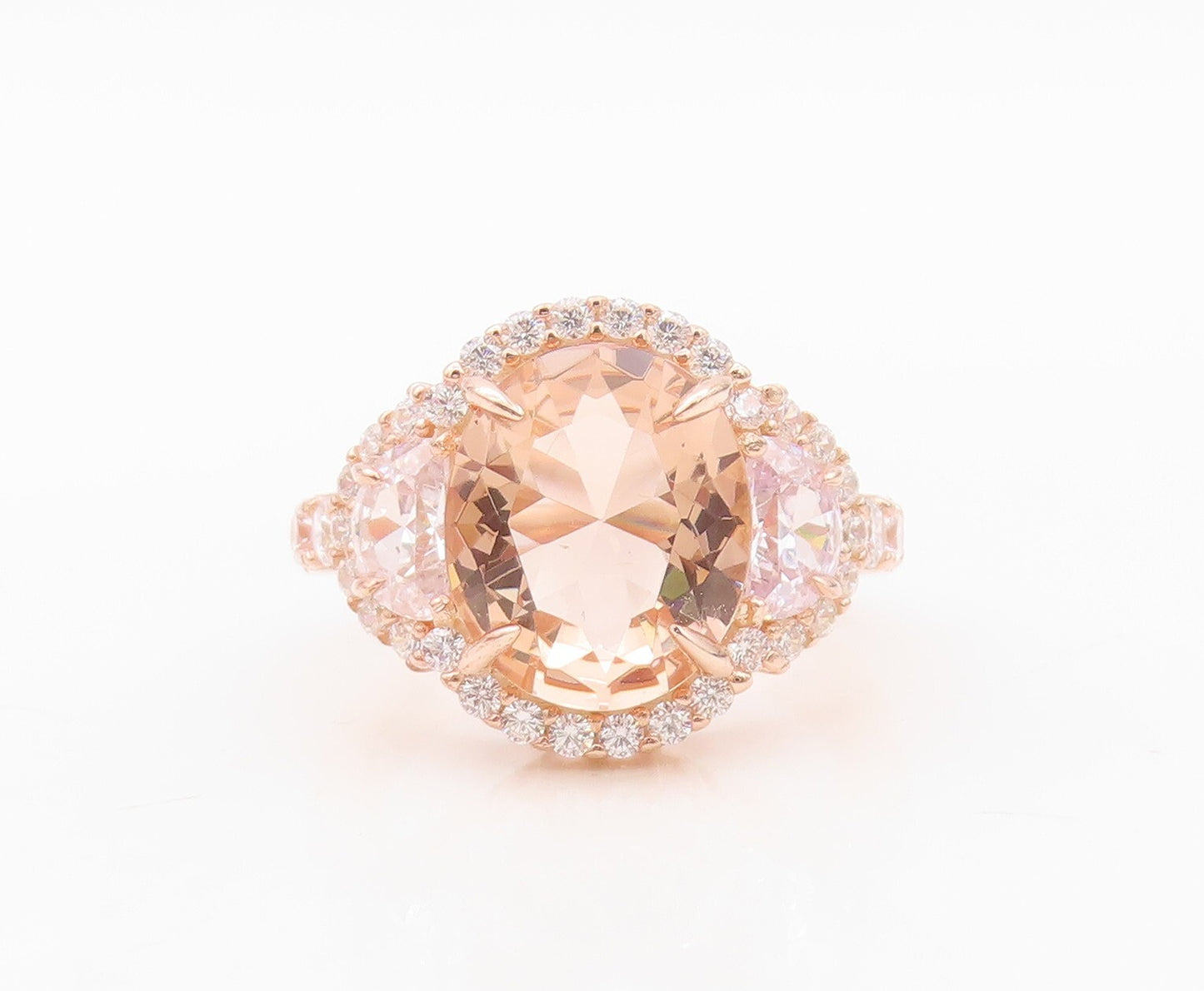 925 Sterling Silver Vintage Ring Rose Gold Plated Morganite & CZ  Sz 7.5 RG30341