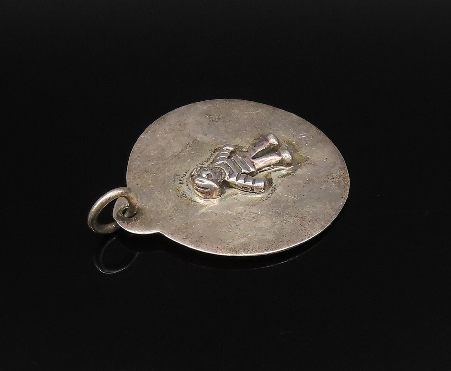 925 Sterling Silver  Vintage Carved Cartoon Figure Medal Pendant  PT21652