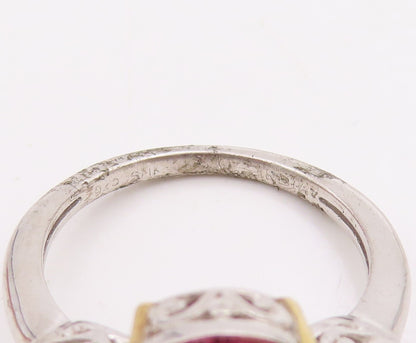 925 Sterling Silver Vintage Ring Diamonds & Drop Cut Gemstone  Sz 7.5  RG30527