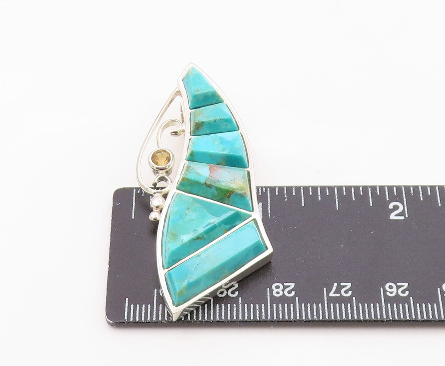 925 Sterling Silver Vintage Pendant DTR JAY KING Turquoise & Citrine  PT26355