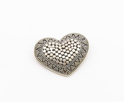 925 Sterling Silver  Vintage Shiny Circle Pattern Heart Brooch Pin  BP8378